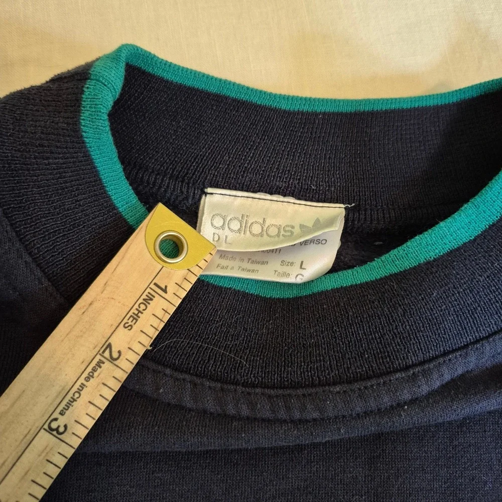 Vintage Adidas Sweatshirt L Teal Colorblock 90s Mock Neck Trefoil Spellout Retro